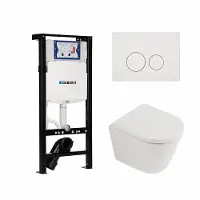Geberit QeramiQ Dely Toiletset - 36.3x51.7cm - diepspoel - rimless - UP320 plieger inbouwreservoir - softclose toilet zitting - 35mm - mat witte bedieningsplaat - ronde knoppen - mat wit