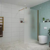 FortiFura Galeria inloopdouche - 110x200cm - mat glas - wandarm - PVD - geborsteld koper SW915251/SW876702