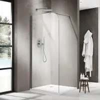 FortiFura Galeria Inloopdouche - 90x200cm - afgeronde glaswand - helder glas - wandarm - PVD - geborsteld gunmetal (antraciet) (unice) SW1418379/SW797907