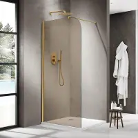 FortiFura Galeria Inloopdouche - 140x200cm - afgeronde glaswand - rook glas - wandarm - PVD - geborsteld messing (goud) SW1418368/SW797910