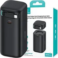 Usams Powerbank met oplaadkabel, inklapbare Lightning-kabel, 18000 mAh, PD45W, snelladen, XMF-serie, zwart/zwart, 20KCD21701 (US-CD217)