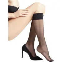 Falke Seidenglatt eenkleurig materiaal Sheer 15 DEN kniekousen dames zwart - maat 39-42