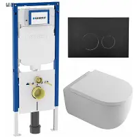 Geberit QeramiQ Dely Swirl Toiletset - 36.3x51.7cm - UP720 Duofix Sigma inbouwreservoir - 35mm zitting - mat zwarte bedieningsplaat - ronde knoppen - glans wit SW1237202/SW706188/SW1159505/SW1026256