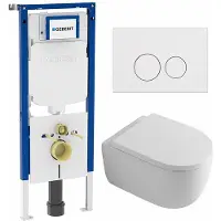 Geberit QeramiQ Dely Swirl Toiletset - 36.3x51.7cm - UP720 Duofix Sigma inbouwreservoir - 35mm zitting - glans witte bedieningsplaat - ronde knoppen - glans wit SW1237202/SW706186/SW1159505/SW1026256