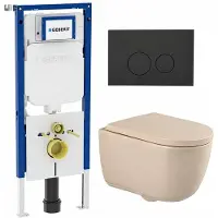 Geberit QeramiQ Dely Swirl Toiletset - 36.3x51.7cm - UP720 Duofix Sigma inbouwreservoir - slim zitting - bedieningsplaat mat antraciet - ronde knoppen - mat beige