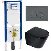 Geberit QeramiQ Dely Toiletset - 36.3x51.7cm - diepspoel - rimless - UP720 inbouwreservoir - softclose toilet zitting - 35mm - bedieningsplaat licht grijs - ronde knoppen - mat zwart