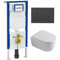 Geberit QeramiQ Dely Swirl Toiletset - 36.3x51.7cm - UP720 Duofix Sigma inbouwreservoir - 35mm zitting - bedieningsplaat mat antraciet - ronde knoppen - glans wit