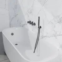 FortiFura Nebbio Badcombinatie-set - thermostaatkraan - wandaansluitbocht met handdouchehouder - metalen doucheslang - staaf handdouche - badvulcombinatie - PVD - geborsteld gunmetal (antraciet)