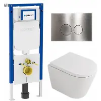 Geberit QeramiQ Dely Toiletset - 36.3x51.7cm - diepspoel - rimless - UP720 inbouwreservoir - softclose toilet zitting - 35mm - steel bedieningsplaat - ronde knoppen - mat wit