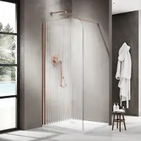 FortiFura Galeria Inloopdouche - 100x200cm - afgeronde glaswand - links - ribbel glas - wandarm - geborsteld koper SW1418370/SW876702