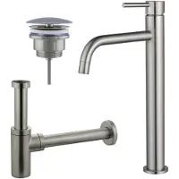 FortiFura Calvi Slim Wastafelkraanset - verhoogde wastafelkraan - always open plug - design sifon - PVD - geborsteld RVS SW377859/SW696207/SW696212