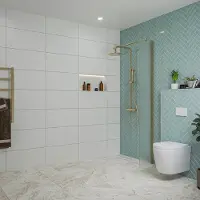 FortiFura Galeria inloopdouche - 30x200cm - mat glas - wandarm - PVD - geborsteld messing (goud) SW797931/SW797910