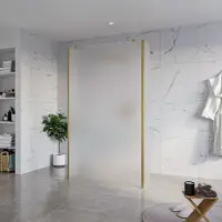 FortiFura Galeria Vrijstaande Inloopdouche - 120x200cm - glas mat - antikalk - 8mm veiligheidsglas - 2 zijwanden 30cm - wandsteunen en hoekprofielen - PVD - geborsteld messing (goud) SW927770