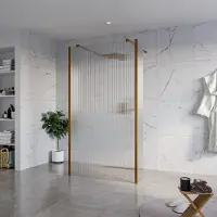 FortiFura Galeria Vrijstaande Inloopdouche - 110x200cm - helder geribbeld - antikalk - 8mm veiligheidsglas - 2 zijwanden 40cm - wandsteunen en hoekprofielen - PVD - geborsteld koper SW927772