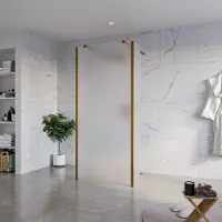 FortiFura Galeria Vrijstaande Inloopdouche - 90x200cm - glas mat - antikalk - 8mm veiligheidsglas - 2 zijwanden 30cm - wandsteunen en hoekprofielen - PVD - geborsteld koper SW927772