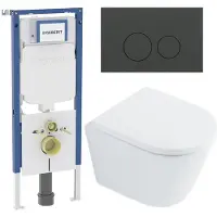 Geberit QeramiQ Dely Toiletset - 36.3x51.7cm - diepspoel - rimless - UP720 inbouwreservoir - softclose toilet zitting - 35mm - bedieningsplaat mat antraciet - ronde knoppen - glans wit SW1026255 /