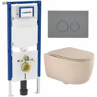 Geberit QeramiQ Dely Swirl Toiletset - 36.3x51.7cm - UP720 Duofix Sigma inbouwreservoir - slim zitting - bedieningsplaat licht grijs - ronde knoppen - mat beige SW1237202/SW1102374/SW1000770/SW1026259