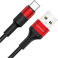 Usams gevlochten kabel, USB-C, rood/zwart, 1,2 meter, modelnummer SJ221TC02 (US-SJ221), 2A