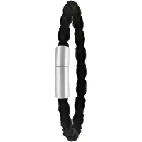 Lucardi Heren Armband zwart - Leer - Armband - Vaderdag Cadeautje - 19 cm - Zilverkleurig