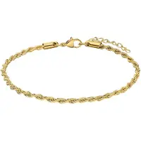 Lucardi Dames Stalen goldplated armband koord 3mm - Armband - Staal - Goud - 19 cm