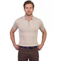 Born with Appetite Beige polo met boord ritssluiting