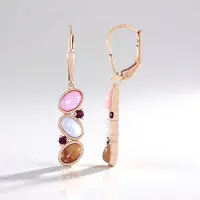 Cavill - Oorbellen 925 Sterling Zilver - 18K Roségoud Verguld - Ovale Maansteen Cabochon 3,42 Ct - Roze & Wit - Rhodoliet & Opaal - Elegant 36 mm