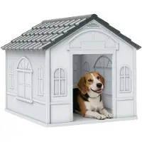 PawHut Hondenhok met zadeldak weerbestendig - Hondenhok voor buiten - Hondenhuis - Hondenkennel - Grijs