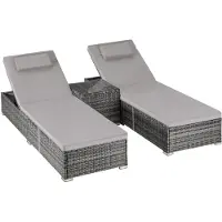 TecTake Luxe Wicker Ligbedden - Ligbed met Verstelbare Rugleuning - 2 Persoons Tuinmeubel - Tuin Ligbedden met Bijzettafel - Ligstoel - Zonnebed - Aluminium Frame - Inclusief Kussens - Grijs