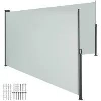 TecTake Dubbel Windscherm - 600 x 160 cm - 180 g/m² Polyester - Uittrekbaar - Oprolbaar - Dubbelzijdig Markies voor Tuin, Balkon, Terras - Dubbele Zijluifel - Zonwering - Zonnescherm - Grijs
