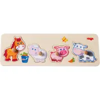 Haba Puzzel - Hout - 4 Bakstenen - Dierbaby's op de boerderij - - OneSize - Puzzels