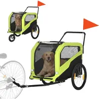 PawHut 2-in-1 Hundeanhänger, Fahrradanhänger für Hunde, Hundewagen mit Reflektoren, Hundebuggy max. 30 kg, Hundefahrradanhänger für Große Hunde, Oxford-Gewebe, Grün