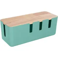 Relaxdays kabelbox, geschikt voor 2 stekkerdozen, met houten deksel, kunststof, om kabels te verbergen, afmetingen (h x b x d): 11,5 x 30,5 x 12,5 cm, mintgroen