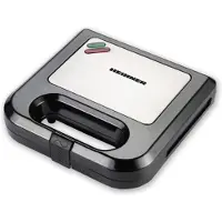 Heinner Sandwichmaker – 750 W – 2 Sandwiches – Antiaanbakplaten – Power- en Ready-indicatielampjes – Vergrendelbare Handgreep – Zwart/RVS