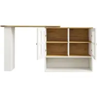 OKWISH Dressoir – 360° Draaibaar Uitschuifbaar – 138-204 x 39 x 102,5 cm – 3 Zijplanken, 3 Verstelbare Planken – Geharde Glazen Deur – MDF Wit