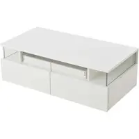 OKWISH Salontafel – 2 Lades – Met LED (App-Bediening) – Afneembaar Dienblad – Hoogglans Met Acryl Ladefront En Gehard Glas – Spaanplaat Wit – 90×45×35,5 cm