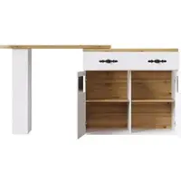 OKWISH Bartafel – Uittrekbaar En Draaibaar Met 360° Draaifunctie – 138-204×39×104 cm – Voor Keuken, Bistro En Home-Bar – MDF Wit