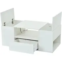 OKWISH Salontafel - Met Ledverlichting En 6 Opbergvakken - Voor Woonkamer - Hoogglans Wit Spaanplaat - 100×50×40 Cm