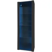OKWISH Vitrinekast 55x38x166cm - Vitrinekast met Glas en LED-Verlichting - Hoogglans Afwerking - Spaanplaat - Zwart