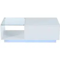 OKWISH Salontafel – Liftbaar Met Verborgen Opbergruimte – Met RGB LED (App & Afstandsbediening) – Hoogglans Spaanplaat Wit – 100x50x33-46,5 cm