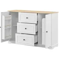 OKWISH Dressoir - 3 Lades En 2 Deuren - Verstelbare Planken Voor Keuken En Eetkamer - MDF Wit Houtkleur - 126x40x86 cm