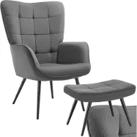 TecTake Oorfauteuil in Scandinavische stijl - Met hocker - Hygge - Stoel voor woonkamer, slaapkamer - Loungefauteuil - Zwart metalen poten - Draagvermogen tot 150 kg - Grijs