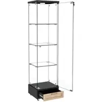 OKWISH Vitrinekast - 13 Kleuren Ledverlichting - Met Lade En Slot - Voor Woonkamer Slaapkamer Kantoor - MDF Glas Zwart - 167x42,5x36,5 Cm