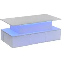 OKWISH Salontafel - 4 Laden - Met App-Bedienbare LED En Liftfunctie Tot 55 Cm - Modern Minimalistisch Met Verborgen Opbergruimte - MDF Wit - 100x50x40 Cm