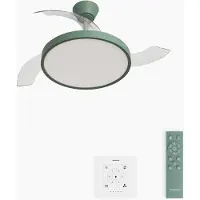 Create - Plafondventilator 40W stil met intrekbare bladen met licht - Ø91cm - Sage - Controller voor wandmontage + afstandsbediening - WIND CLEAR STUDIO