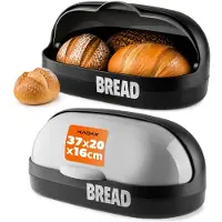 Unyqoos KADAX Broodtrommel, kunststof, 37 x 20 x 16 cm, grote broodtrommel met rolluikdeksel en voorflap – houdt brood langer vers, grijs