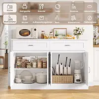 Laura Keukenkast Dressoir 140 cm met Werkblad, 2 Laden en 4 Deuren – Buffetkast, Opbergkast, Keukeneiland, Voorraadkast voor Keuken, Woonkamer en Eetkamer – 140 x 39,5 x 92,5 cm – Wit –
