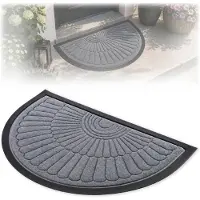 Kadax Deurmat, Entreemat van robuust polyester met rubberen zijde, duurzame vuilvangmat in 6 verschillende patronen naar keuze, deurmat, halve cirkel 60 x 40 cm, grijs
