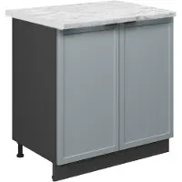 Vicco Keukenonderkast Fame-Line, Licht blauw-grijs/Antraciet, 80 cm marmer werkblad