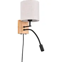 TRIO NILAM Wand lamp met leeslamp - Hout naturel - Ecru kap