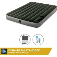 Intex luchtbed - 2 personen - 137 x 191 x 25 cm - Groen - Met ingebouwde voetpomp + stretch hoeslaken zwart + reparatieset